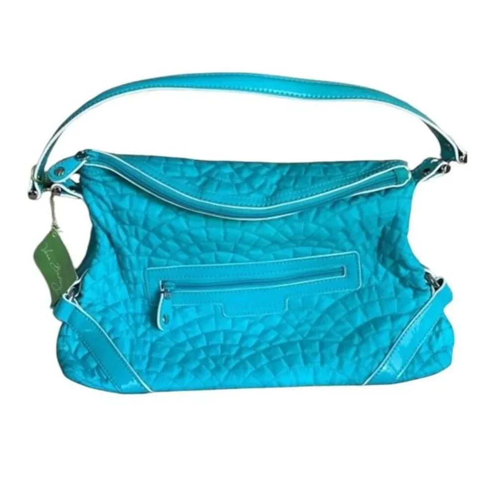Vera Bradley NWT Turquoise Quilted Patent Leather Detail Hobo Shoulder Bag
